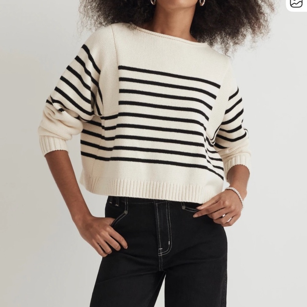 Madewell roll neck stripe pullover sweater
